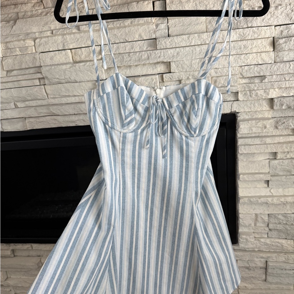 MAJORELLE Sky Blue and White Striped Dress